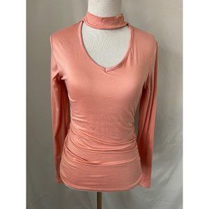 Rue 21 Coral Long Sleeve Choker V-Neck Blouse